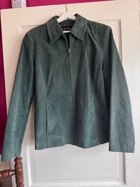 Women's Dark Green Suede Zip-Front Jacket